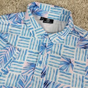 GreenSide Golf Mens Medium Blue White Pink AOP Floral Performance Stretch Polo